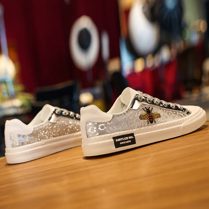 Fashion Golden Men's Sneakers Brand Shoes Glitter Leather Low-cut Designer Shoes Skate Luxury Sneakers for Men Zapatillas Hombre