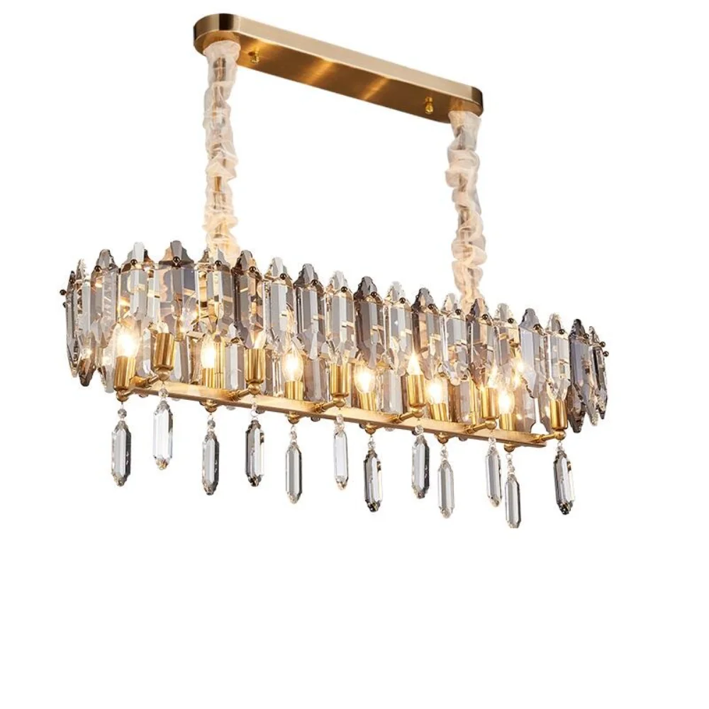 

Luxury Crystal Chandelier Living Room Light Rectangular Modern Gray LED Decorative Light Restaurant Villa Designer Light
