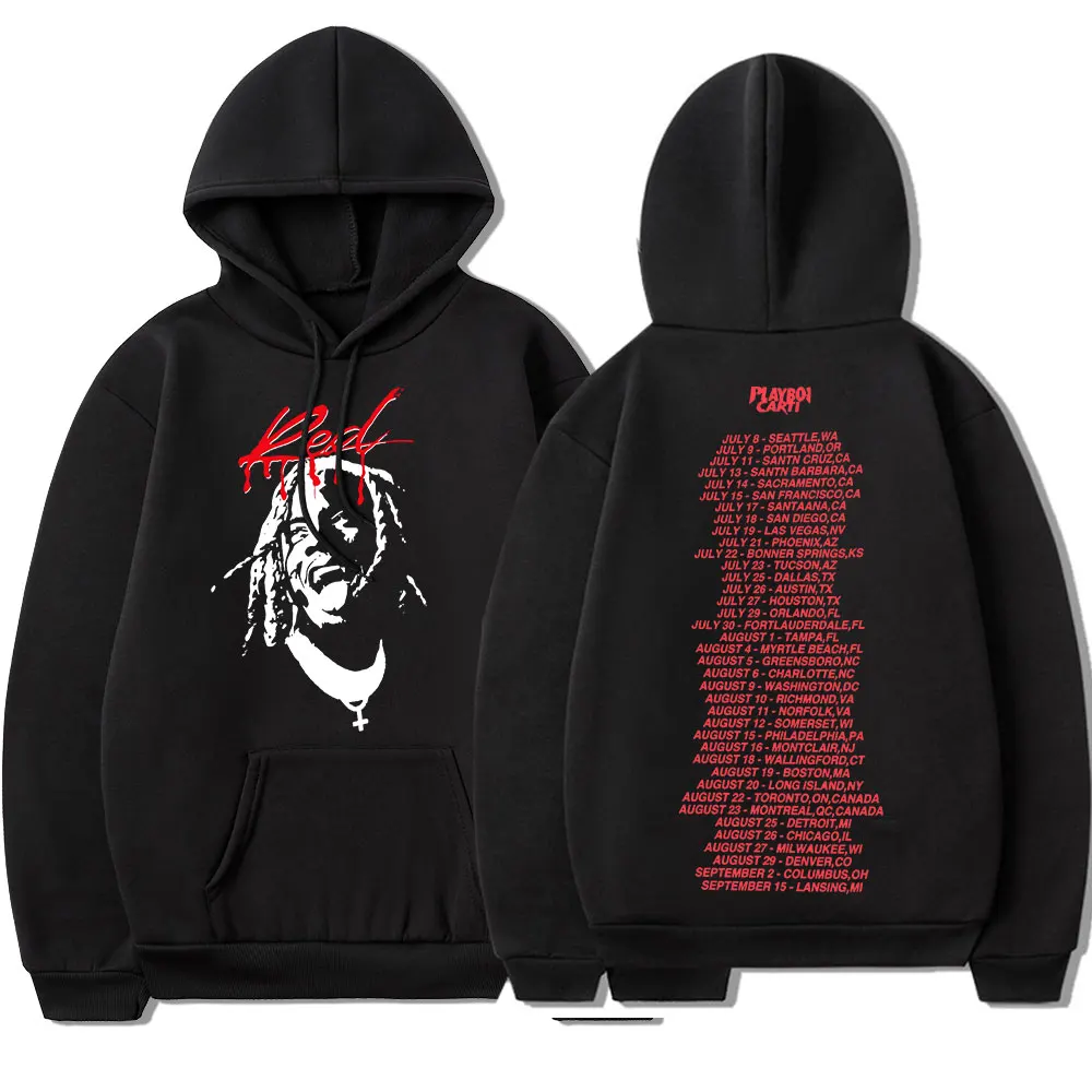 Толстовка Playboi Carti с капюшоном Красная толстовка графическим принтом винтажные