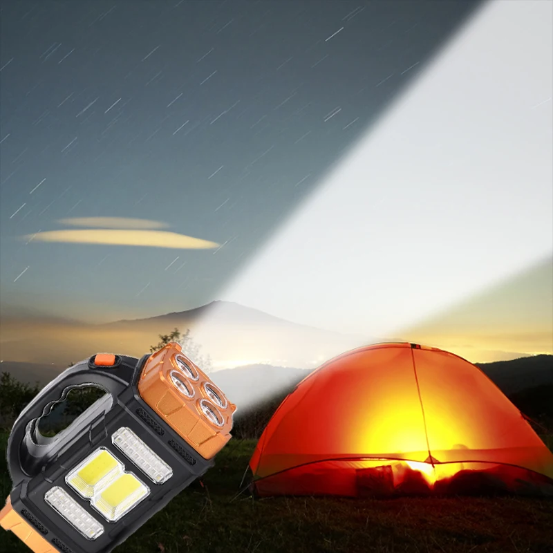 

Powerful Solar LED Flashlight With COB Work Lights USB Rechargeable Handheld 4 Lighting Modes Outdoor Camping Solar Torch Light