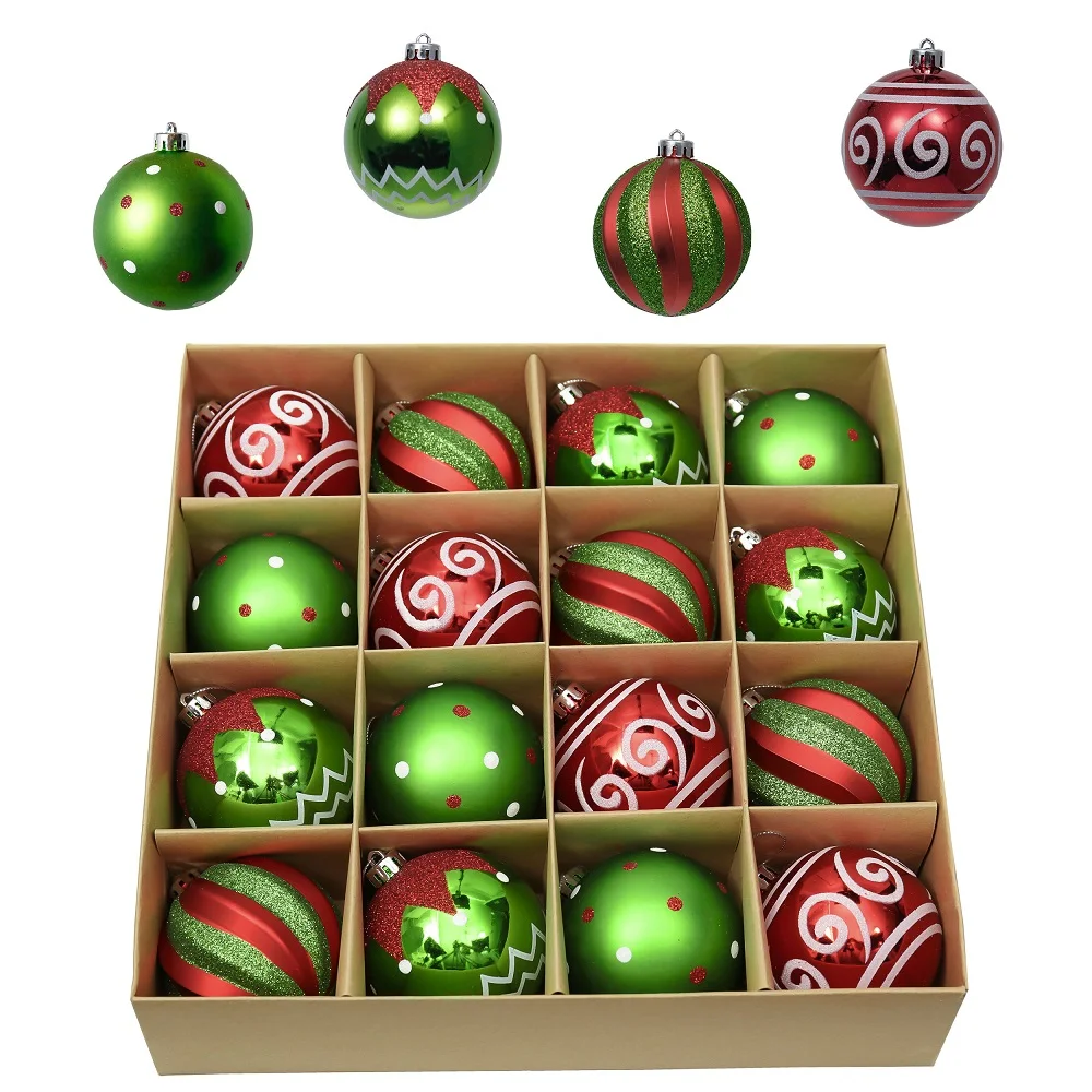 valery madelyn 16pcs 8cm christmas ball ornament red white christmas tree hanging bauble decorations pendant for home new year free global shipping