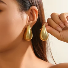 IngeSight.Z Exaggerated Large Water Drop Metal Earrings For Women Retro Gold Color Smooth Chunky Earrings Party Jewelry Gifts