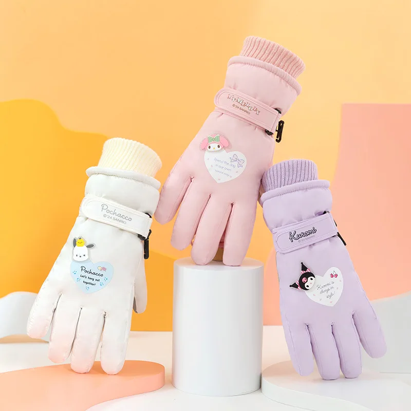 Sanrio-Ветрозащитные перчатки для женщин плюшевые варежки теплые сенсорный экран