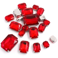 hot selling rectangle shape mixed size red 20pcsbag blingbling gem crystal glass stone sew on rhinestone for diy jewelry making