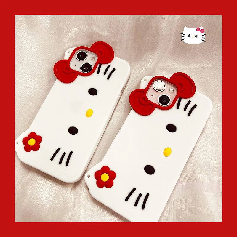 

Sanrio Hello Kittys iPhone 14 13 12 11 Plus Pro Max милый чехол для телефона аниме Рождественский подарок Красный Цветок защитный чехол игрушка для девочек