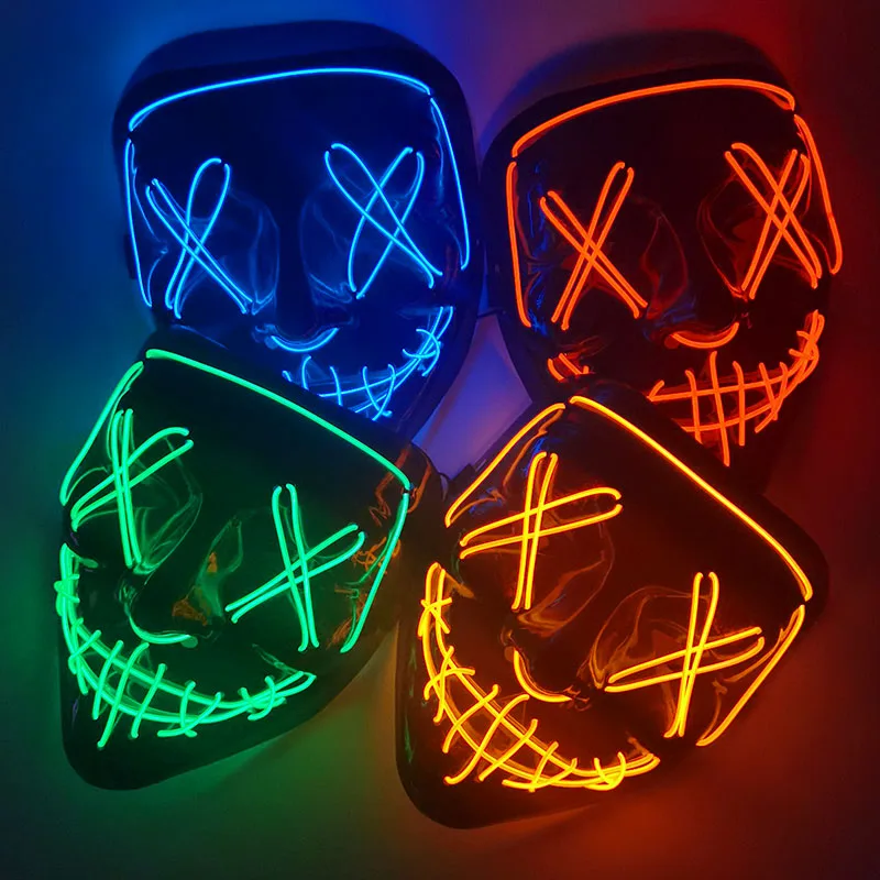 

Halloween Mask Led Neon Face Mask Light Glow In The Dark Scary Masque for Masquerade Halloween Party Bar Decoration Horror Props