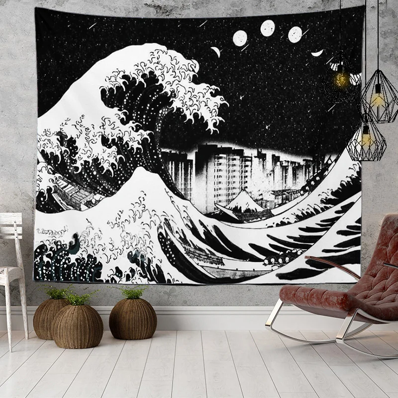 

Home Decor Mount Fuji Big Wave Kanagawa Japanese Art Ocean Sunset Print Tapestry Wall Hanging Bedroom Living Room Decor tapiz
