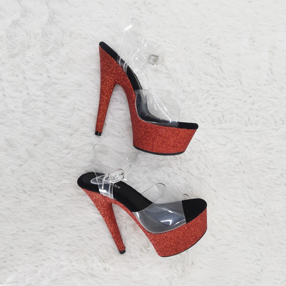 Leecabe 15CM/6Inch PVC Upper  Glitter  lady Platform party High Heels Shoes Pole Dance sandals Shoes
