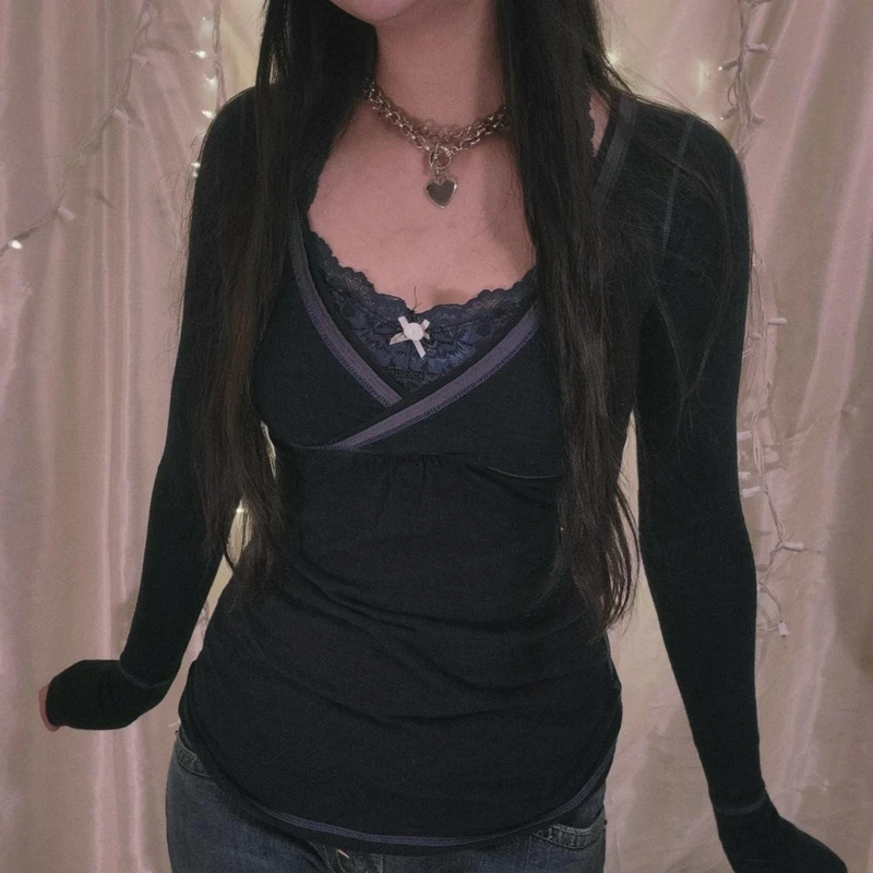 

Футболка женская с длинным рукавом и V-образным вырезом, в стиле ретро