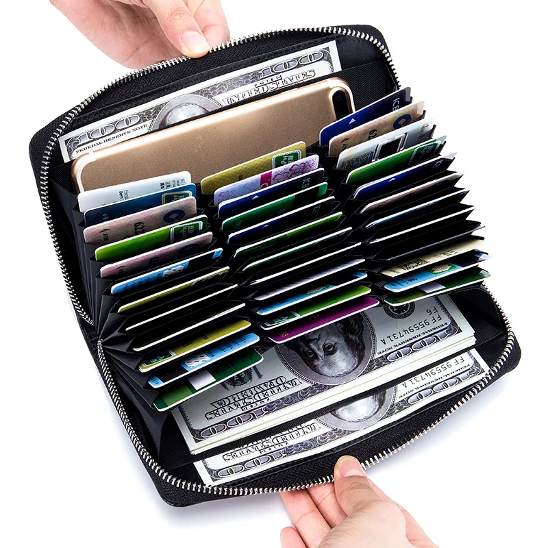 Leather organ card bag long passport wallet bag rfid more screens ms multi-function male high-capacity card package