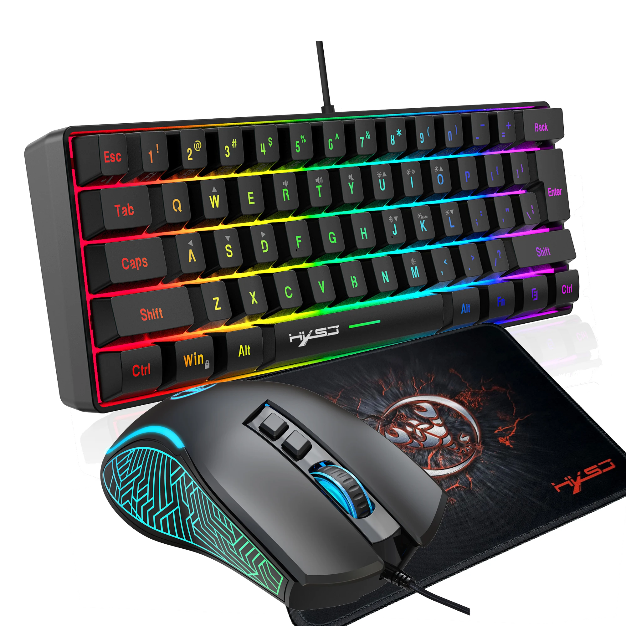 HXSJ 3 в одном игровой набор 61 клавиши RGB светящаяся мембрана клавиатура мышь и
