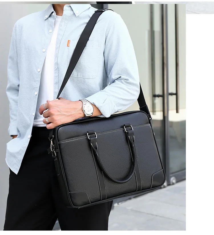 Men's Portable Briefcase Fashion Laptop Handbag Casual Shoulder Messenger Computer Bag Leather Large Capacity  Official Bag