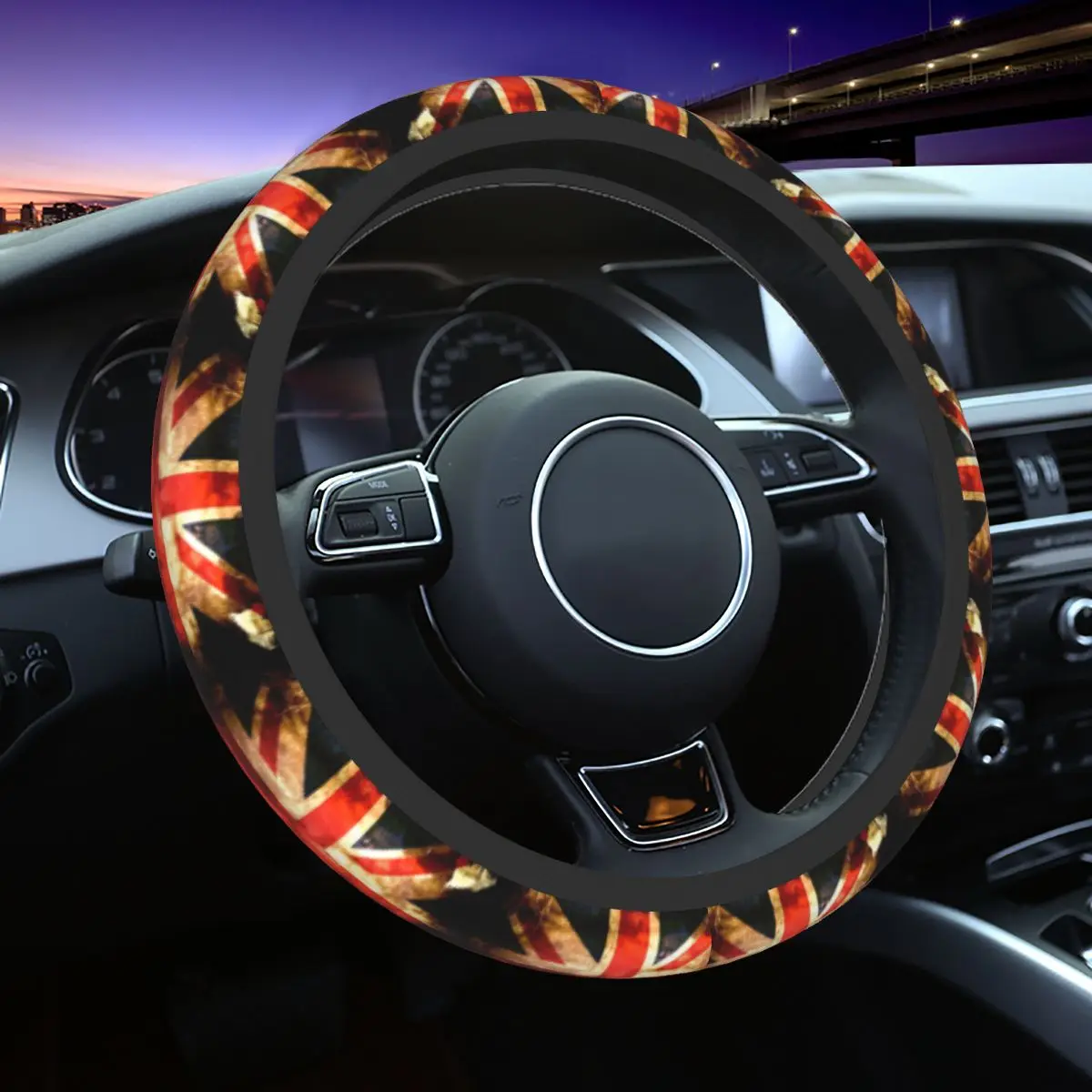 

38cm Steering Wheel Covers Union Grunge Flag Travel Braid On The Steering Wheel Cover Car-styling Elastische Car Accessories