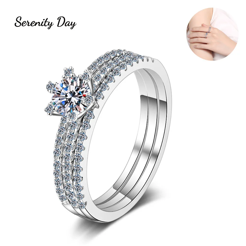 

Serenity Day 925 Sterling Silver Plated Pt950 Gold 0.5/1CT Moissanite Ring D Color VVS Three-wear Variable Row Ring Fine Jewelry