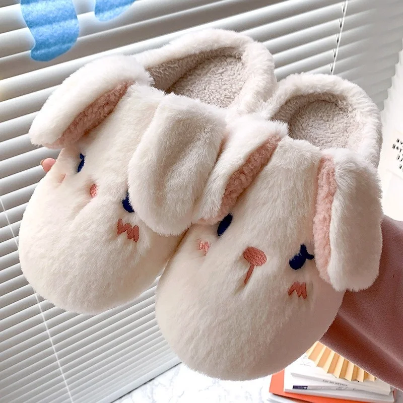 

Men's and women's artificial fur anti-skid slippers, warm shoes, thick soles, cartoon patterns, rabbits, bears, home, men's and