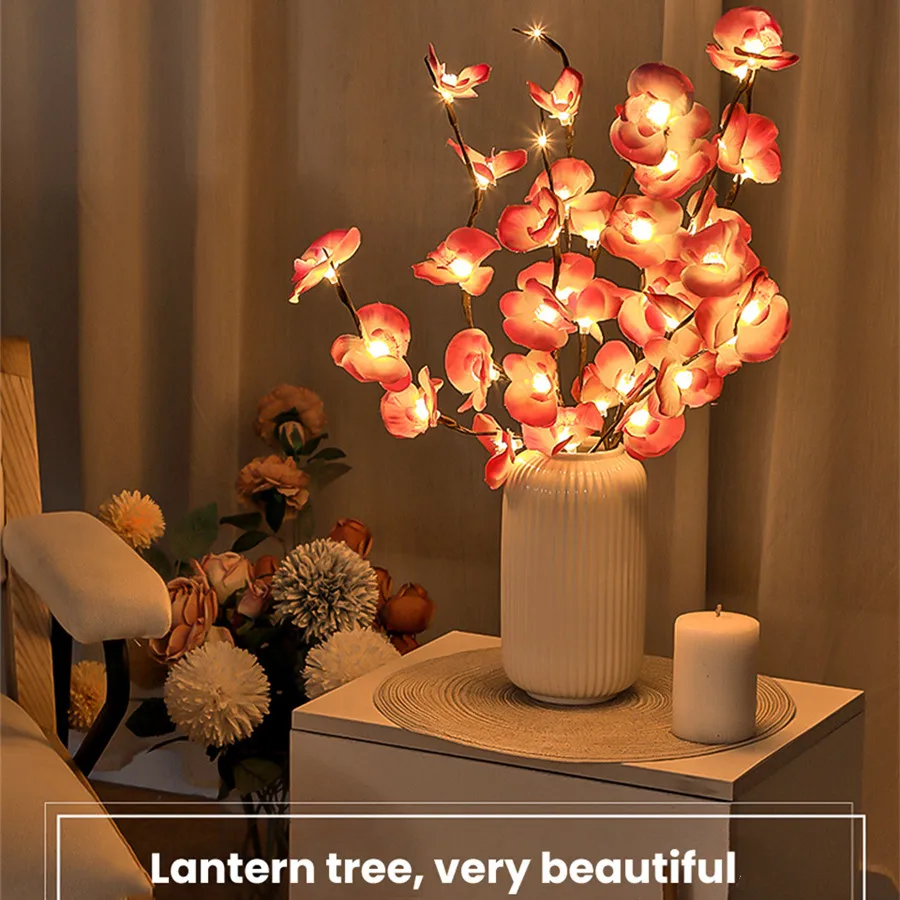 Рождественская гирлянда на батарейках, 73 см, имитация ветки орхидеи, сказочные огни, 20 светодиодов, наполнитель для ВАЗ, семейное украшение для праздника, вечеринки, рабочего стола