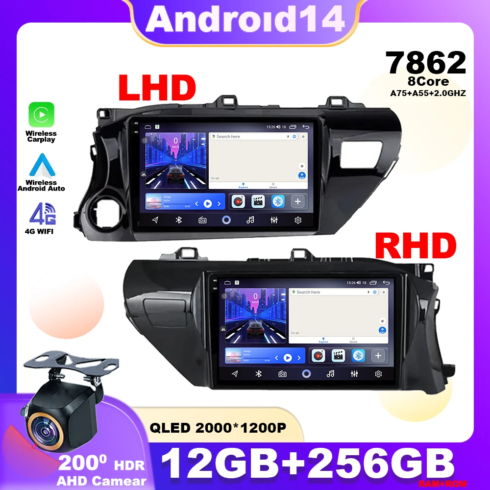 Android 14 для TOYOTA HILUX PICK UP AN120 2015-2020 RHD LHD Автомагнитола мультимедийный плеер стерео