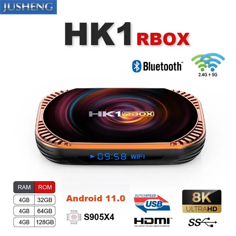 

Приставка Смарт-ТВ HK1 RBOX X4, Android 11,0, Amlogic S905X4, 8K, 4 ГБ, 32/ 64/128 ГБ