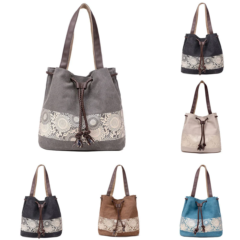 

Женские повседневные холщовые сумки через плечо в стиле ретро, вместительные сумки-тоуты в этническом стиле, женские модные Универсальные Сумки с вышивкой