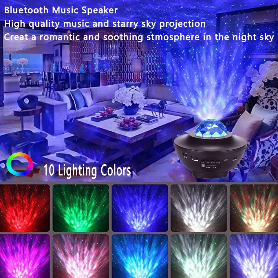 LED Star Projector Night Light Ocean Wave Galaxy Starry Sky Projector Night Lamp Music Bluetooth Speaker For Kid Gift Room Decor images - 6