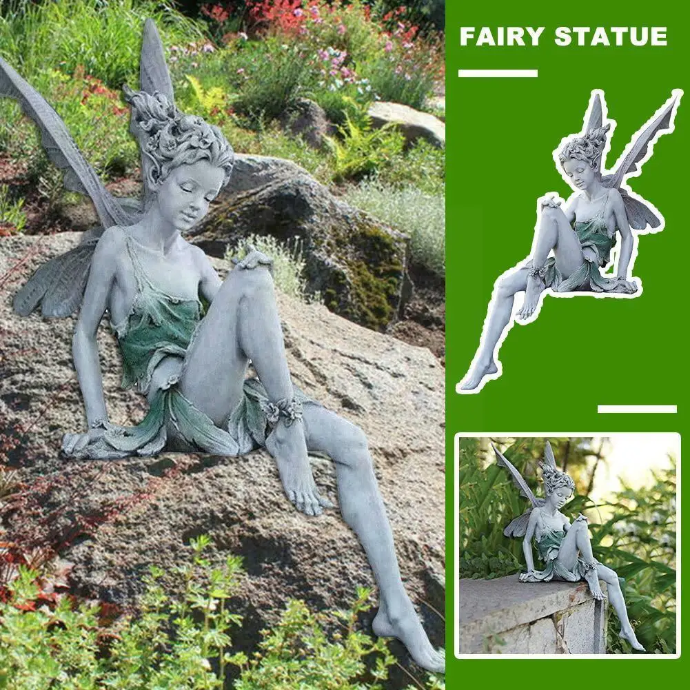 

Flower Fairy Statue Steel Wires Fairy Garden Miniature Sculpture Garden Dandelion Figurine Decor Mythical Pixies Fairies Ya A8y0
