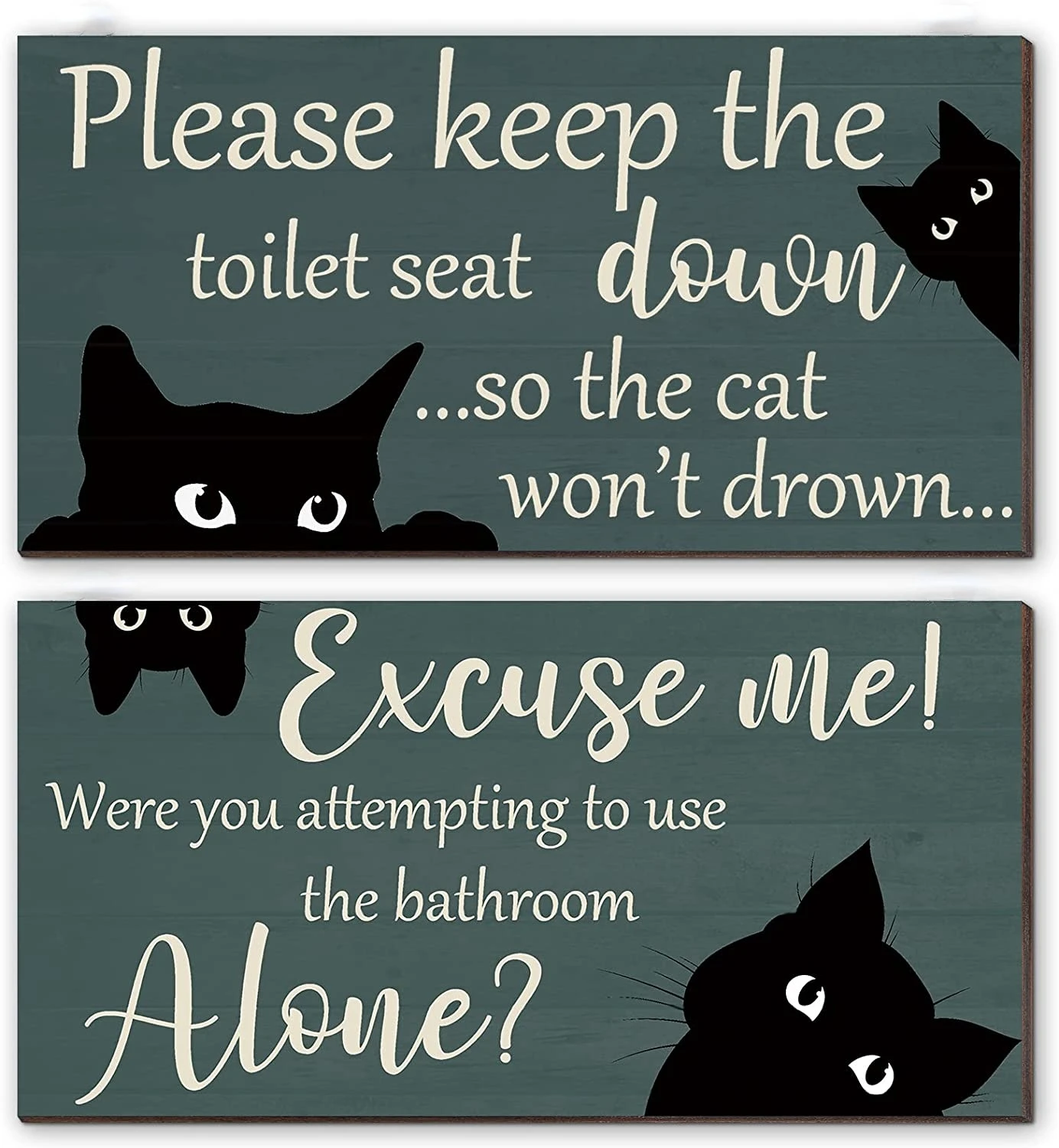

2 Pieces Funny Cat Bathroom Wood Wall Decor Put The Toilet Seat Down Bathroom Wall Art Sign Black Cute Cat Wooden Bathroom