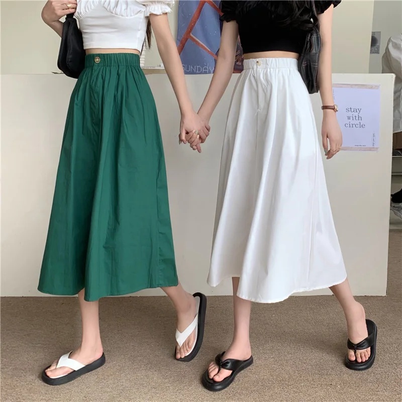 

Summer Casual A-line Skirts for Women 2023 Vintage Solid Color High Waist Skirts Woman Korean Fashion Student Skirt 4XL