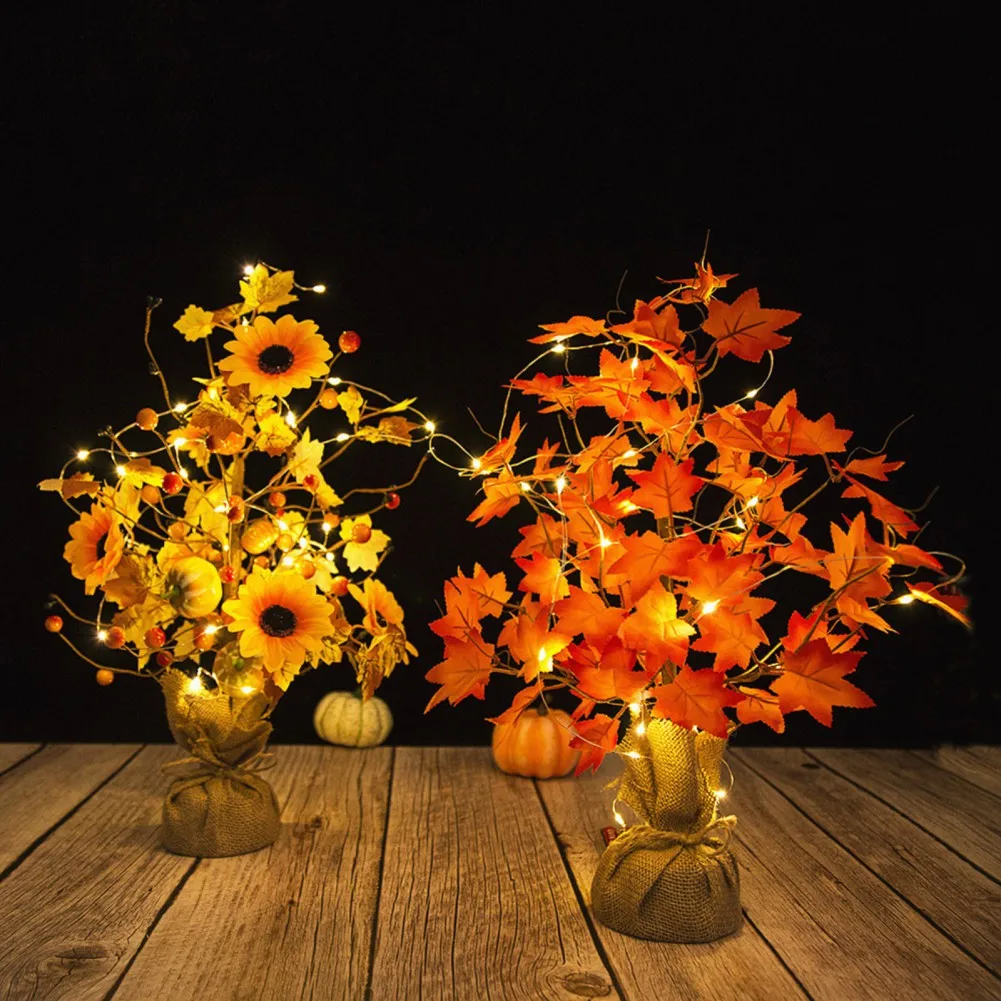 

Осеннее украшение 45 см, поддельные кленовые листья светильник ящаяся гирлянда с растениями на дереве для помещений, Рождественское украшен...