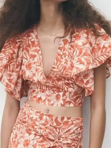 2023 Women Summer Blouses Shirts Tops Fashion Print V-Neck Butterfly Sleeve Poplin Female Sweet Elegant Tops Clothing
