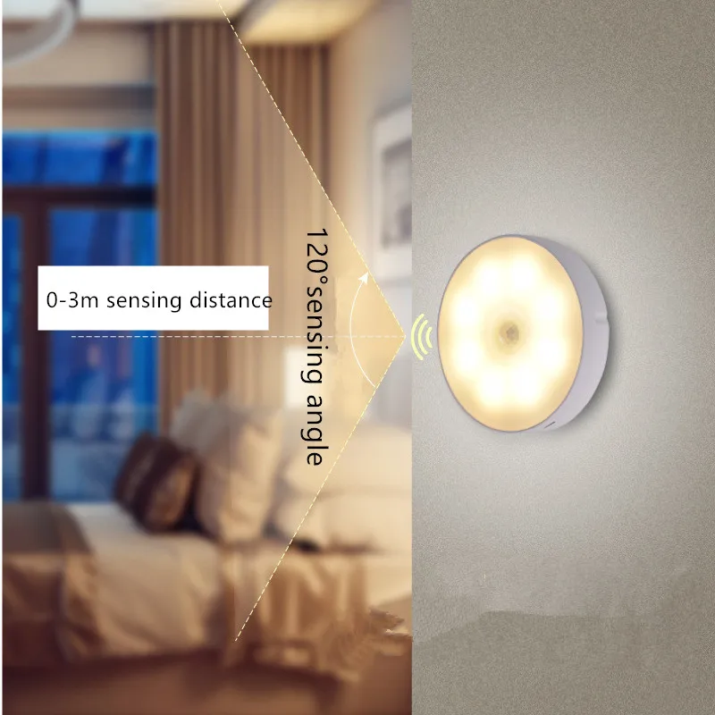 

USB Rechargeable Dimmable Night Lamp for Bedroom PIR Motion Sensor LED Night Light Kitchen Cabinet Light Wireless Closet Lamp