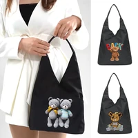 2022 new women fashion shoulder shopping bags handbag travel portable tote packet organizer bear print female simple buttons bag