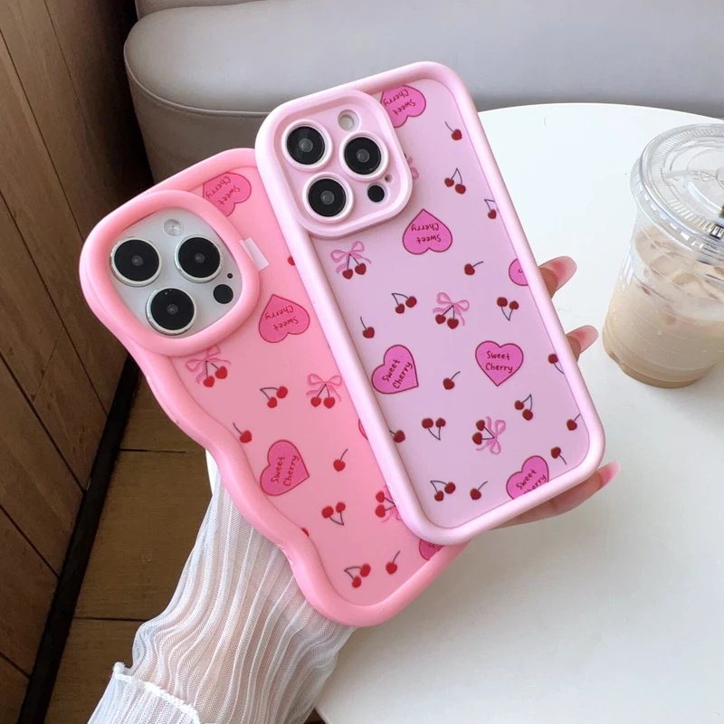 2 шт. чехол для телефона с гофрированным сердцем и вишней Apple 16por max 15por 14por 13por series