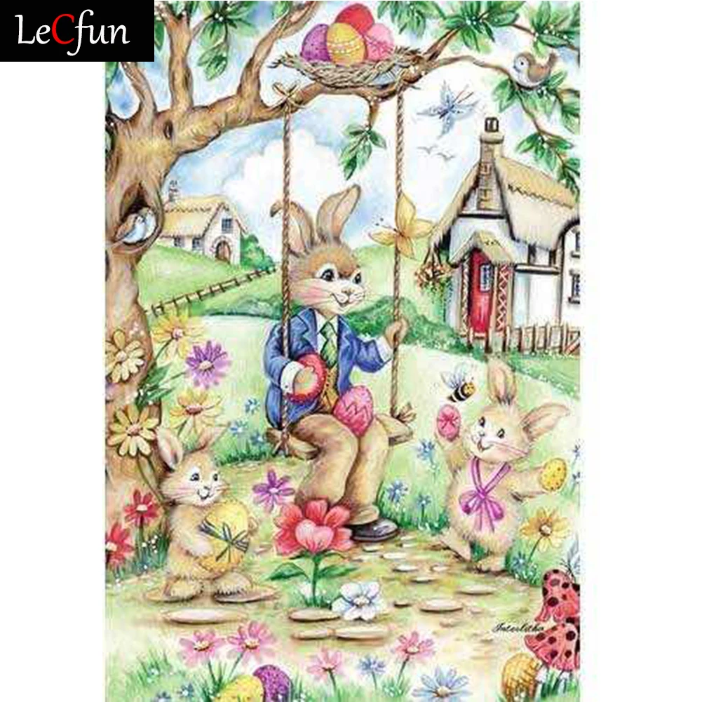 

LeCfun 5D Full Drill Diamond Painting Kits Easter Cartton Rabbits Diamonds Art Square/Round Gem Dotz Rhineston Paint By Number