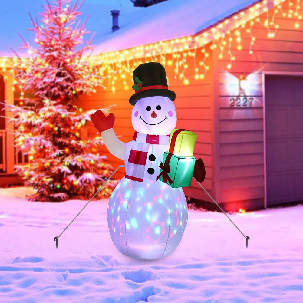 1.5m Christmas Snowman Inflatable Snowman LED Light Toy Decoration Dolls LED Yard Prop for Outdoor Christmas New Year Ornaments