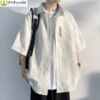 2022 summer new hip hop mens shirt loose casual simple top short sleeve blouse elegant male clothes trendy