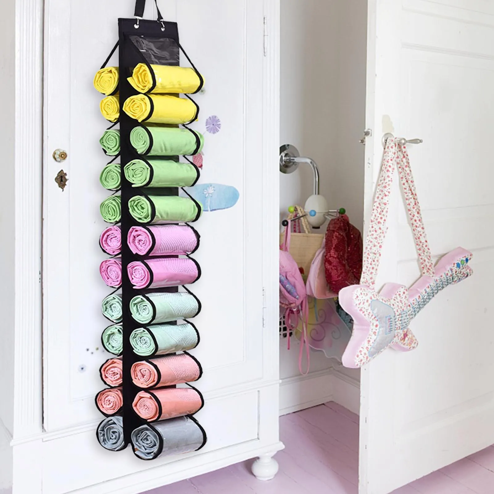 

Legging Storage BagClosets Roll Holder Jeans Storage Hanger Portable Clothes Wardrobe For Rolls Clothes Can Holds 24 Leggings Or