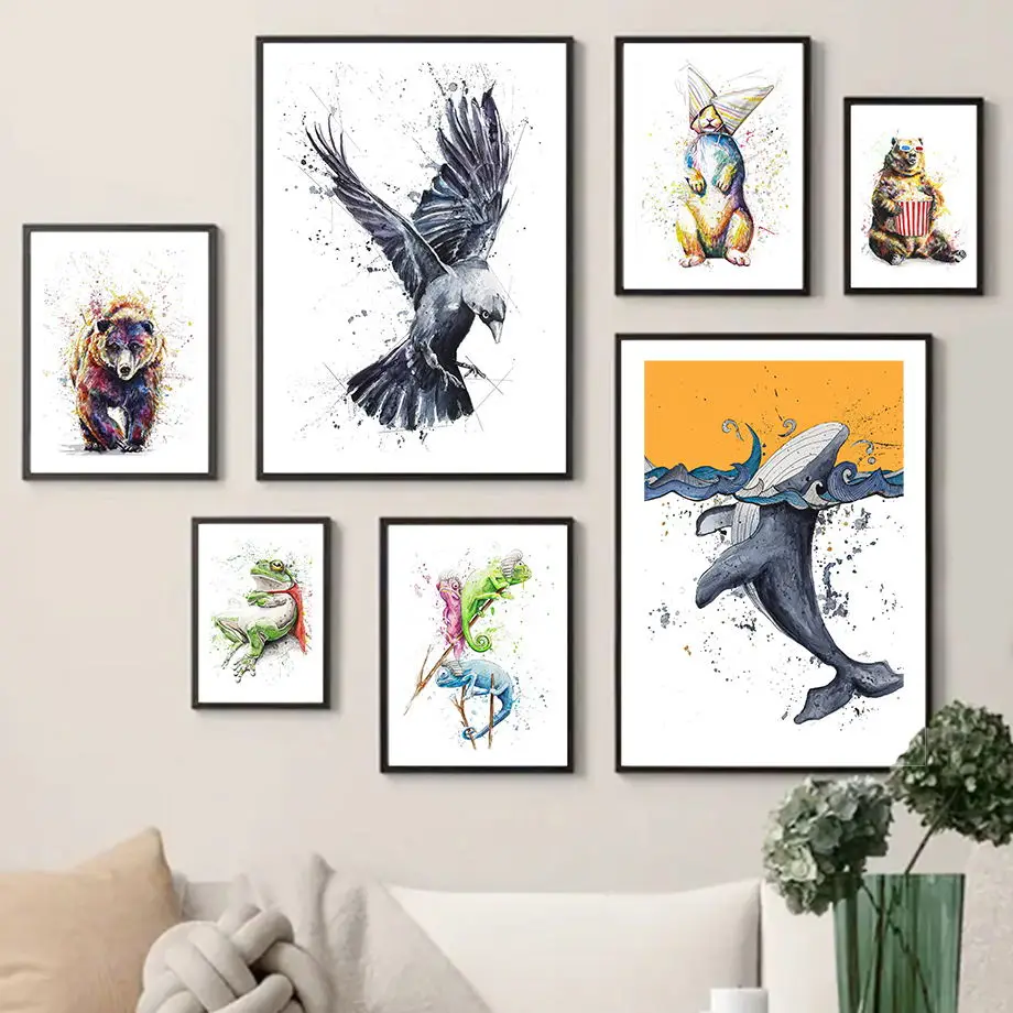 

Watercolor Bear Rabbit Whale Dog Eagle Frog Wall Art Canvas Painting Nordic Posters And Prints Pictures For Living Room Decor