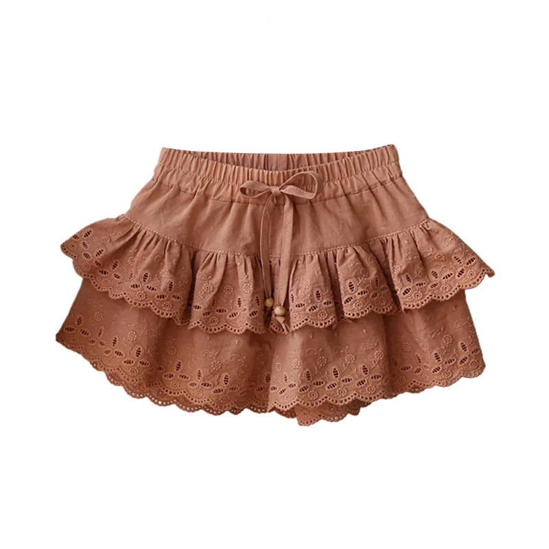 Новинка лета 2024 стильные детские хлопковые Многослойные кружевные милые шорты в