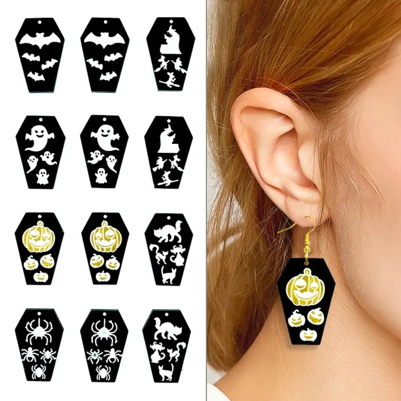 

N58F 1/6Pieces Coffin Spider Web Ghost Halloween Silicone Molds Earring Epoxy Casting Mold Jewelry Pendant DIY Handmade Craft