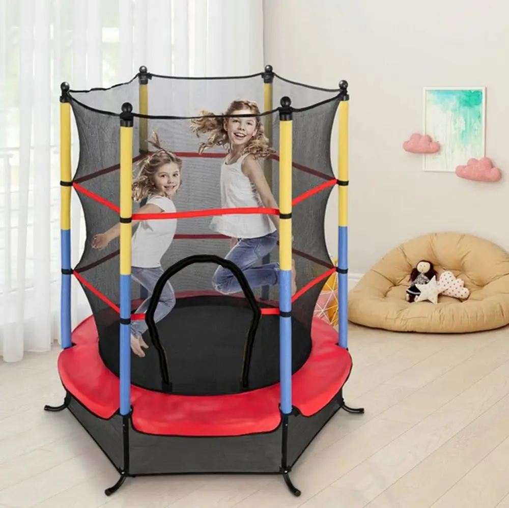 

55'' Mini Kids Trampoline with Safety Enclosure Net, No-Gap Safe Design, Easy to Assemble for Kids Toy Birthday Gift
