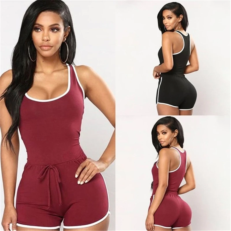 

Women Sexy Shorts Romper Jumpsuit One Piece Sleeveless Bodycon Bodysuit Pajama Fitness Workout Gym Club Clothes