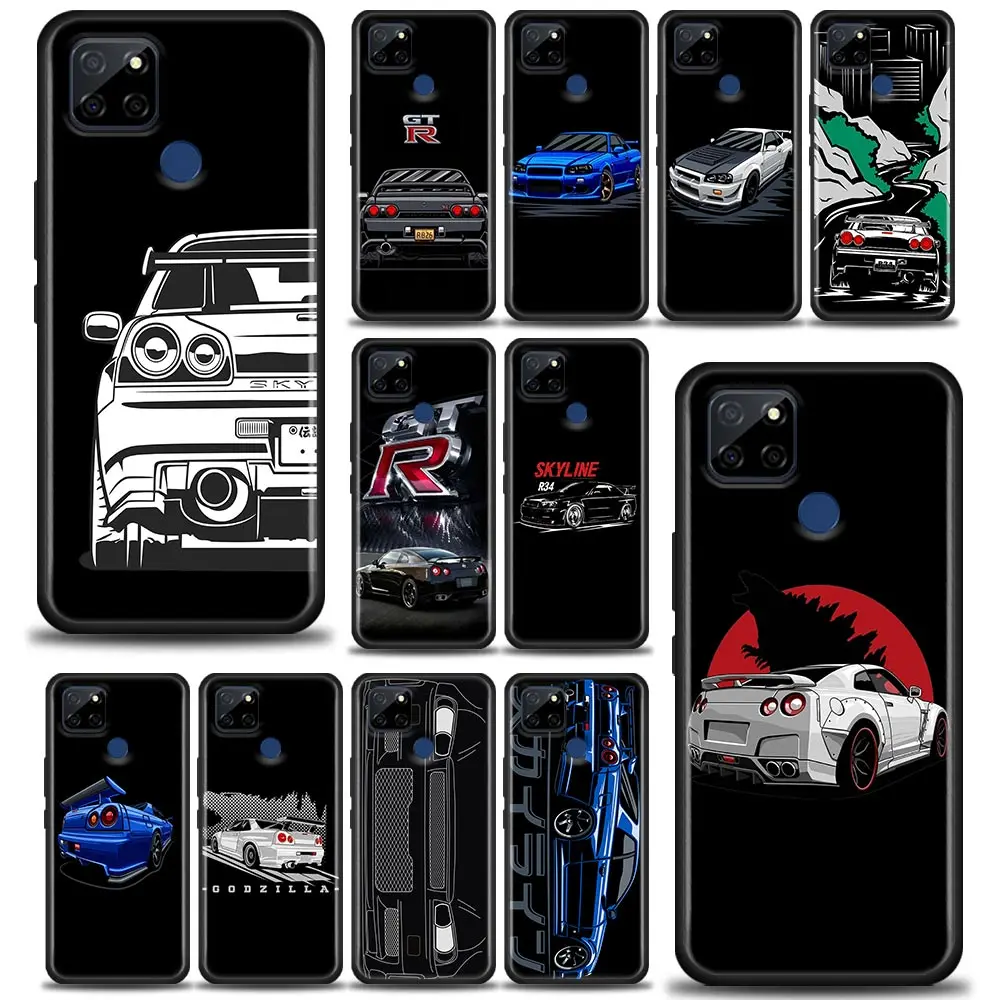 

N-Nissan Skyline R34 Cars Sport Car Phone Case For Realme 9 9I 8 8I 7 7I 6 5 C17 6S 5I 5S 6I Pro Narzo 4G 5G Black Cover Funda