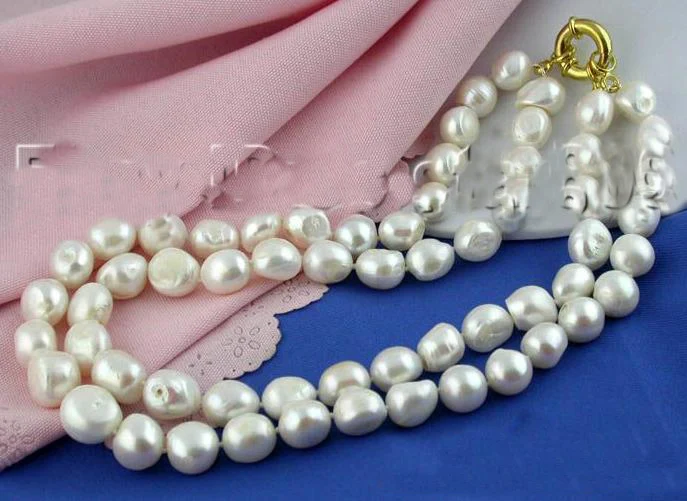 Favorite Pearl Jewelry Set,Big 2row Baroque 15mm White Freshwater Pearl Necklace Bracelet,Wedding Birthday Party Women Gift
