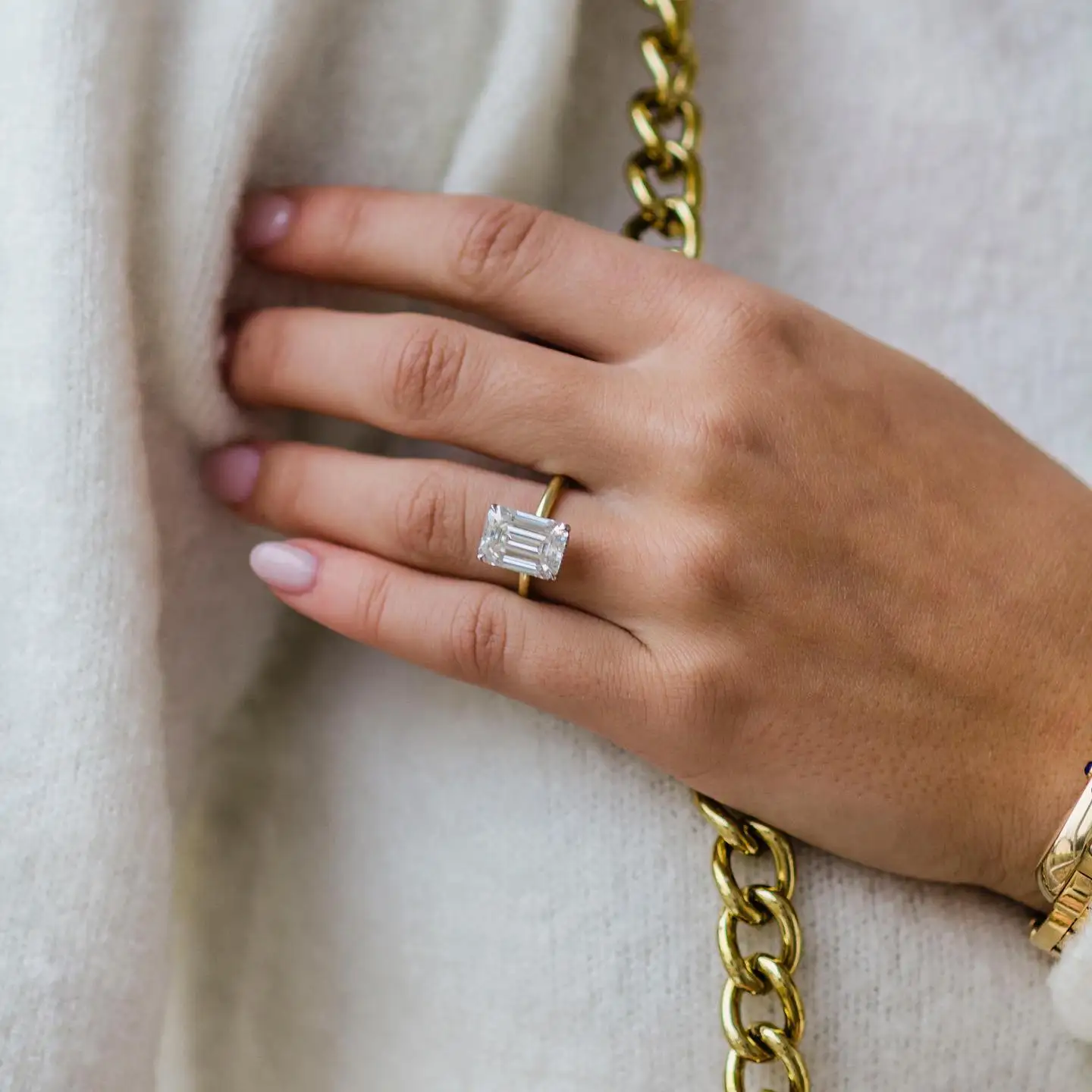 JOVOVASMILE Missanite Diamond Wedding Ring 5.5 Carat 12x8.5mm Elongated Emerald Cut Two-Tone 18k Yellow White Gold Solitaire