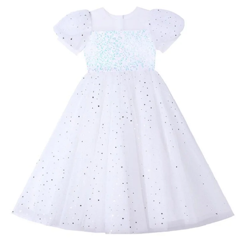 Летнее платье для девочек 5-14 лет платья принцессы с блестками и пышными рукавами