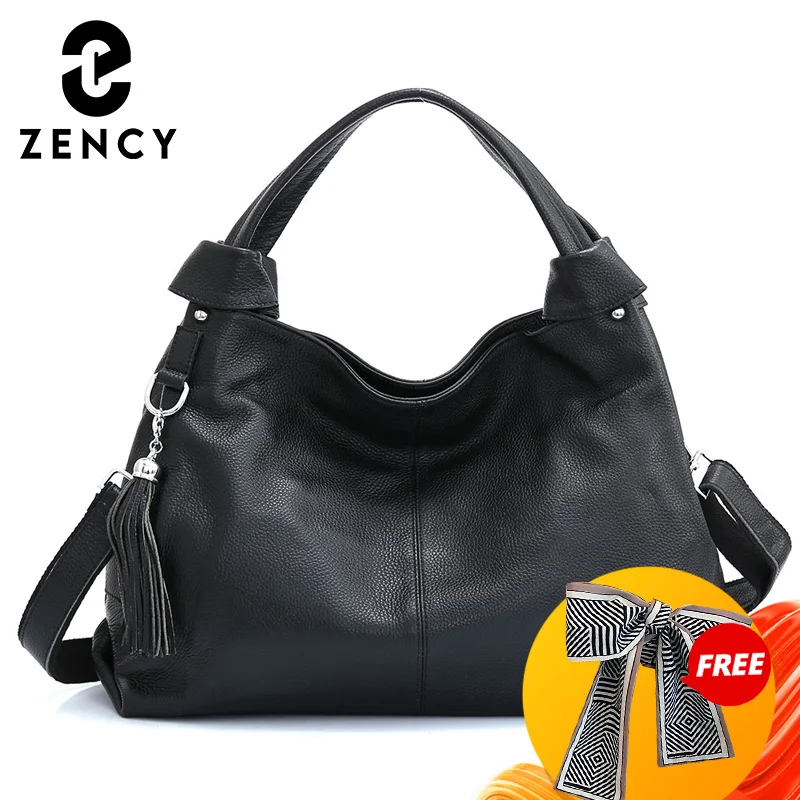 Zency Genuine Leather Tote Bag For Women Casual Classic Simple Female Handbag Vintage Large High Quality Shoulder Crossbody Bags