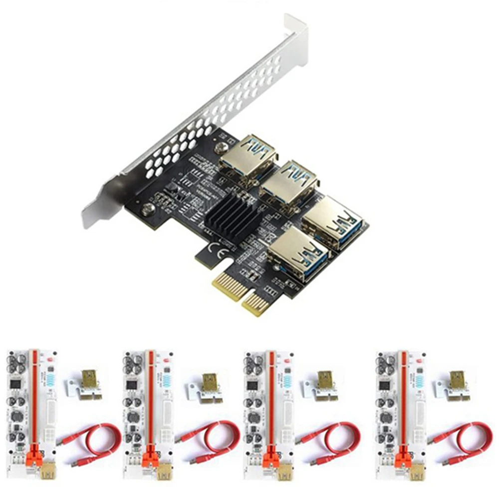 

4 шт. PCI-E Express 1X до 16X Райзер 010X адаптер карты PCIE 1 на 4 слота PCIe порт множителя карты для BTC Биткоин ETH