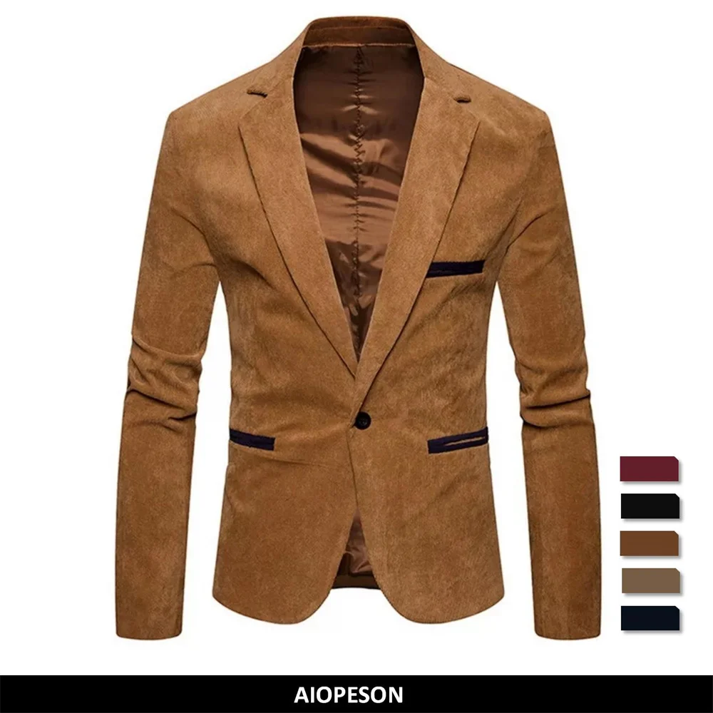 

AIOPESON 2020 New Brand Men's Suit Jackets Solid Slim Fit Single Button Dress Suits Men Fashion Casual Corduroy Blazer Men