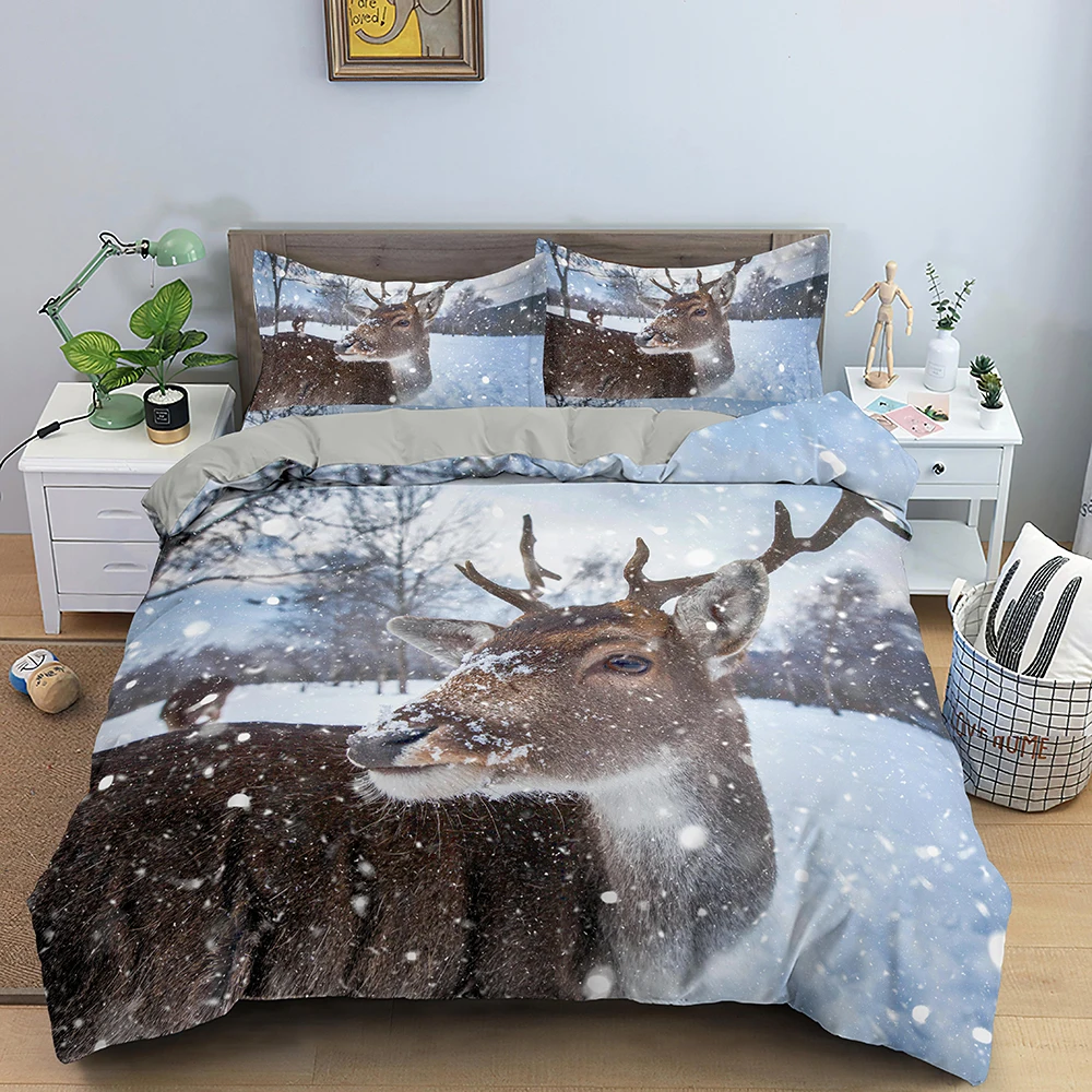 

Deer Bedding Sets Twin Queen King Size 2/3 Piece Winter Deer Duvet Cover Sets with Pillowcases for Teens Boys Girls Bedroom