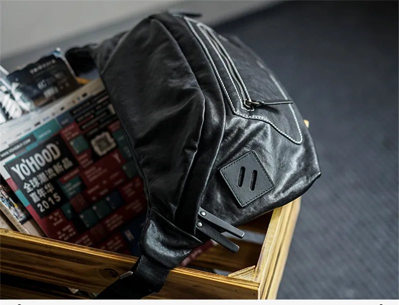 Casual genuine leather men's large-capacity chest bag outdoor real cowhide crossbody bags trend luxury black shoulder bag